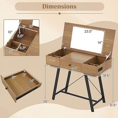 Costway Vanity Desk with Flip Top Mirror Makeup Dressing Table with Power Outlets Drawer
