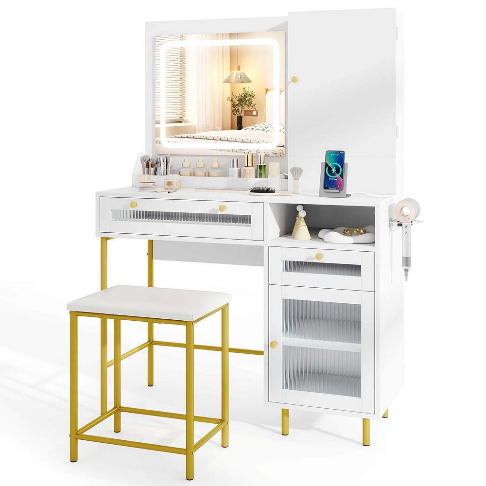 Costway Vanity Set with Mirror and Lights 3 Lighting Modes & Adjustable ...