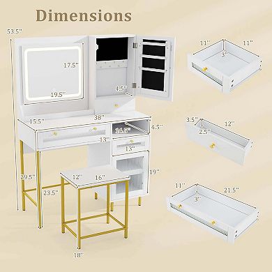 Costway Vanity Set with Mirror and Lights 3 Lighting Modes & Adjustable Brightness
