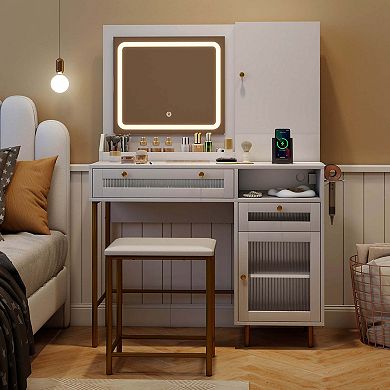 Costway Vanity Set with Mirror and Lights 3 Lighting Modes & Adjustable Brightness