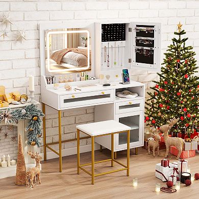 Costway Vanity Set with Mirror and Lights 3 Lighting Modes & Adjustable Brightness