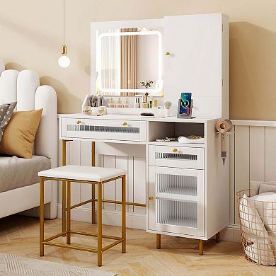 Costway Vanity Set with Mirror and Lights 3 Lighting Modes & Adjustable Brightness