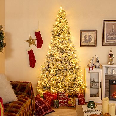 Gymax 7 FT Half Artificial Christmas Tree w/ 852 Branch Tips & 240 LED Lights 9 Modes