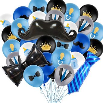 24 pc Baby Boy Balloons Set in Blue and Black for Birthday and Baby Shower Party Decorations