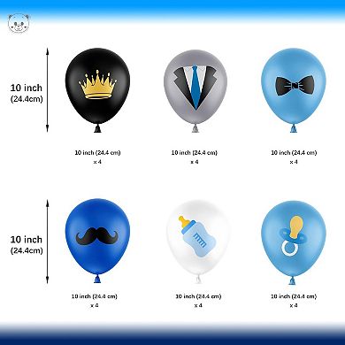 24 Pcs Baby Boy Balloons Set in Blue and Black for Birthday and Baby Shower Party Decorations