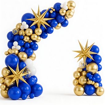 Navy Blue Gold Star Balloons Arch set 118 pc Balloons in Mixed Sizes for Wedding or Graduation