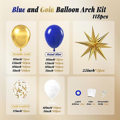 Navy Blue Gold Star Balloons Arch set 118pcs Balloons in Mixed Sizes for Wedding or Graduation