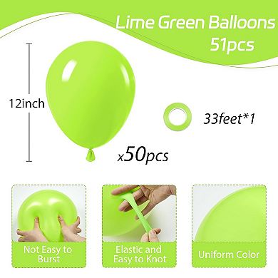 50 Pcs 12 Inch Lime Green Latex Balloons for Baby Shower Dinosaur Jungle Halloween Party Decor