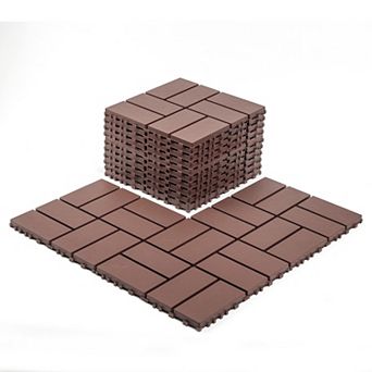 44-Pack Interlocking Deck Tiles, 12"x12" Plastic Patio Floor Tiles Brown Covers 44 Sq Ft