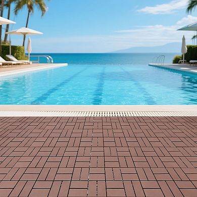 44-Pack Interlocking Deck Tiles, 12"x12" Plastic Patio Floor Tiles Brown Covers 44 Sq Ft