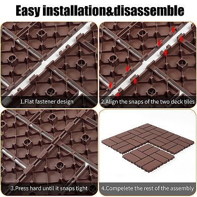 44-Pack Interlocking Deck Tiles, 12"x12" Plastic Patio Floor Tiles Brown Covers 44 Sq Ft