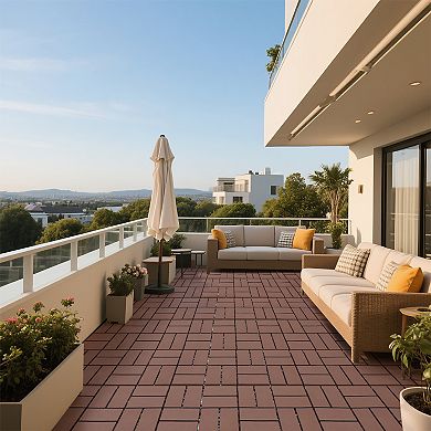 44-Pack Interlocking Deck Tiles, 12"x12" Plastic Patio Floor Tiles Brown Covers 44 Sq Ft