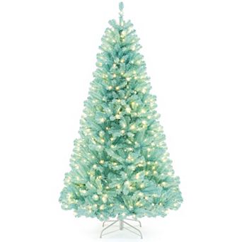 Gymax 7 FT Artificial Xmas Tree w/ 1040 Branch Tips 380 Warm White LED Lights