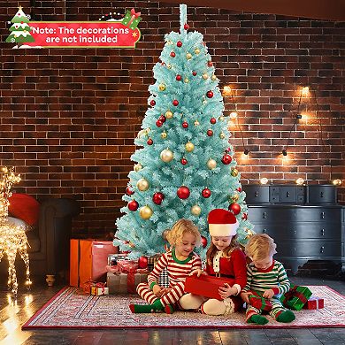 Gymax 7 FT Artificial Xmas Tree w/ 1040 Branch Tips 380 Warm White LED Lights