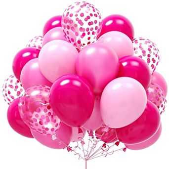 60 pc Hot Pink and Baby Pink Balloons, 12 Latex & Confetti Party Balloons