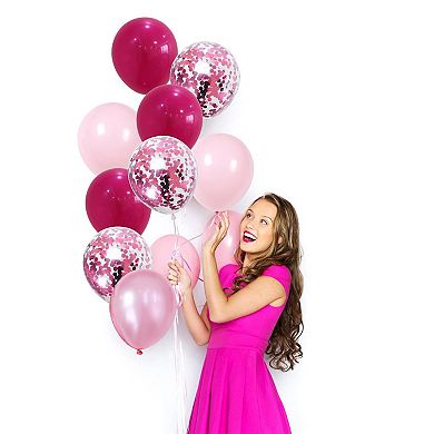 60pcs Hot Pink and Baby Pink Balloons, 12 Latex & Confetti Party Balloons