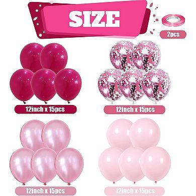 60pcs Hot Pink and Baby Pink Balloons, 12 Latex & Confetti Party Balloons