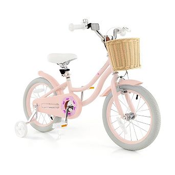 16 Inch Kids Bike with Basket Adjustable Seat Training Wheels and Dual Brake System