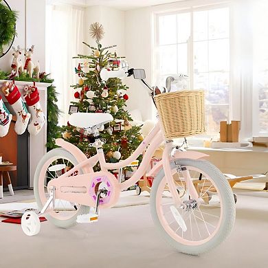 16 Inch Kids Bike with Basket Adjustable Seat Training Wheels and Dual Brake System
