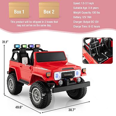 Gymax 2 Seater Ride On Truck Car 12V Licensed Toyota FJ40 RC w/ Laser Light & Music Red