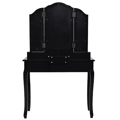 Costway Tri Folding Mirror Vanity Makeup Table Stool Set Black