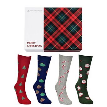 No Cold Feet Men’s Dress Socks, Combed Cotton Christmas Socks 4-Pack Gift Box