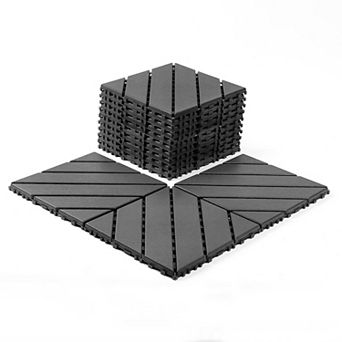 Deck Tiles, 44 pc Dark Grey Patio Tiles Covers 44 Sq Ft - 12"x12" Flooring - Easy Snap Design