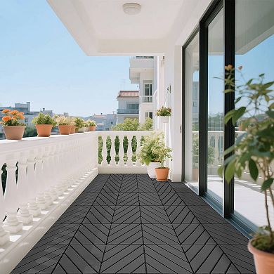Deck Tiles, 44-PC Dark Grey Patio Tiles Covers 44 Sq Ft - 12"x12" Flooring - Easy Snap Design