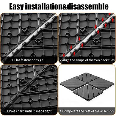 Deck Tiles, 44-PC Dark Grey Patio Tiles Covers 44 Sq Ft - 12"x12" Flooring - Easy Snap Design