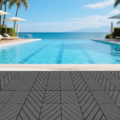 Deck Tiles, 44-PC Dark Grey Patio Tiles Covers 44 Sq Ft - 12"x12" Flooring - Easy Snap Design