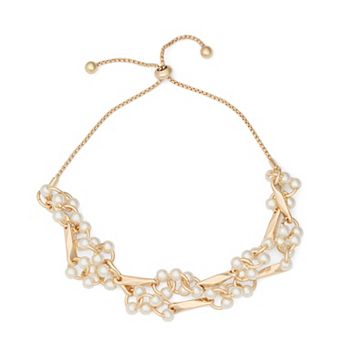 You're Invited Gold Tone Simulated Pearl Slider Bracelet