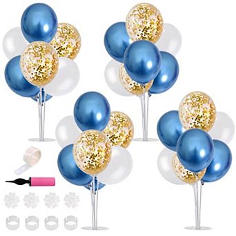 4 Table Centerpiece Balloon Stand Kit With Blue White Gold Balloons For New Year 2025 Birthday Grad