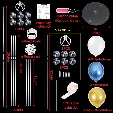 4 Table Centerpiece Balloon Stand Kit With Blue White Gold Balloons For New Year 2025 Birthday Grad