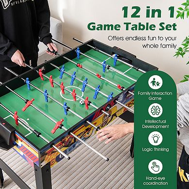 12 in 1 Multi Game Table with Foosball Billiards Ping Pong Chess Bowling and More