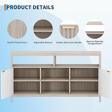 Mid Century Fluted TV Stand with Adjustable Shelves, for Living Room & Bedroom