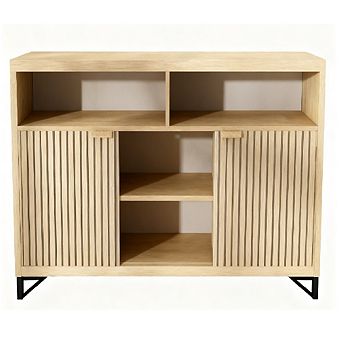 Mid Century Fluted TV Stand with Adjustable Shelves, for Living Room & Bedroom