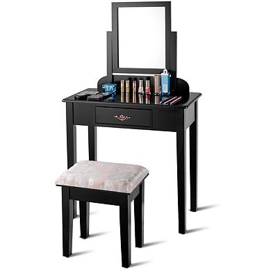 Costway Makeup Desk Vanity Dressing Table Square Stool 1 Large Black