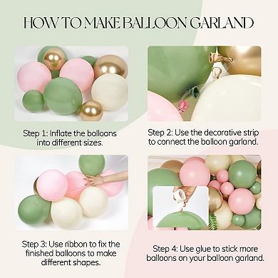 Pink & Green Balloon Arch Kit with Sage Green, Light Pink, Gold Latex Balloons 147pcs for Party.