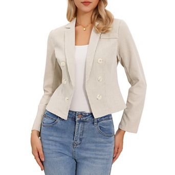 Striped Blazer for Women's Fitted Notch Lapel Open Front Casual Dressy Office Suit Jackets
