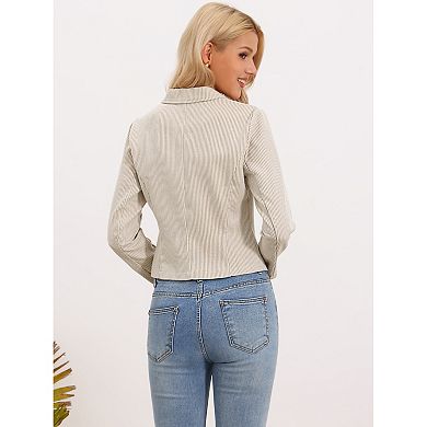 Striped Blazer for Women's Fitted Notch Lapel Open Front Casual Dressy Office Suit Jackets