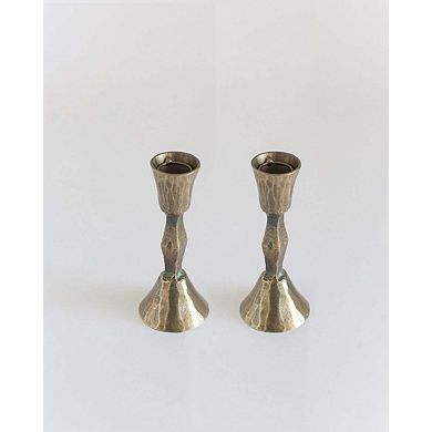 Low Diamond Hand-Forged Iron Candle Stand - Set of 2