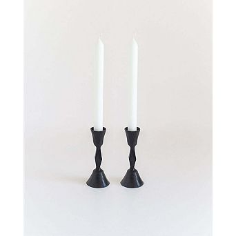 Low Diamond Hand-Forged Iron Candle Stand - Set of 2