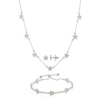 You're Invited Simulated Crystal Flower Bracelet, Necklace & Earrings Set