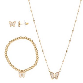 You're Invited Gold Tone Butterfly Necklace, Earrings & Bracelet Set
