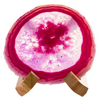 Luxury Lane Large Natural Brazilian Agate Drink Coaster with Wood Holder