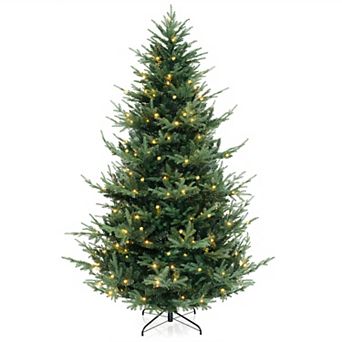 Gymax 8 FT Artificial Xmas Tree w/ 778 PVC PE Branch Tips 450 Warm White LED Lights