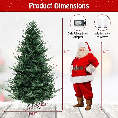 Gymax 8 FT Artificial Xmas Tree w/ 778 PVC PE Branch Tips 450 Warm White LED Lights