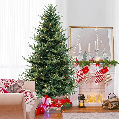 Gymax 8 FT Artificial Xmas Tree w/ 778 PVC PE Branch Tips 450 Warm White LED Lights