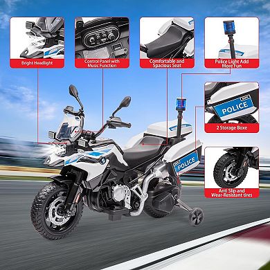 12V 7AH Kids Motorcycle, Licensed BMW Ride On Police Motorcycle, Kids Car with High/Low Speed