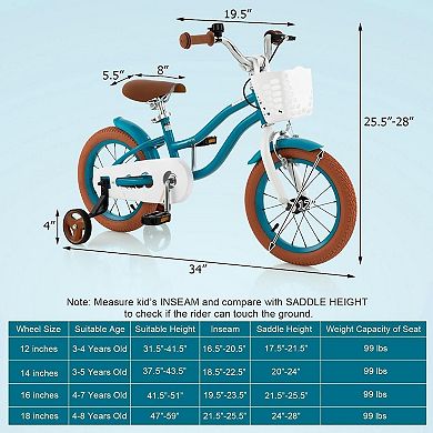12 Inch Kids Bike with Adjustable Handlebar and Removable Basket for Ages 3 to 4